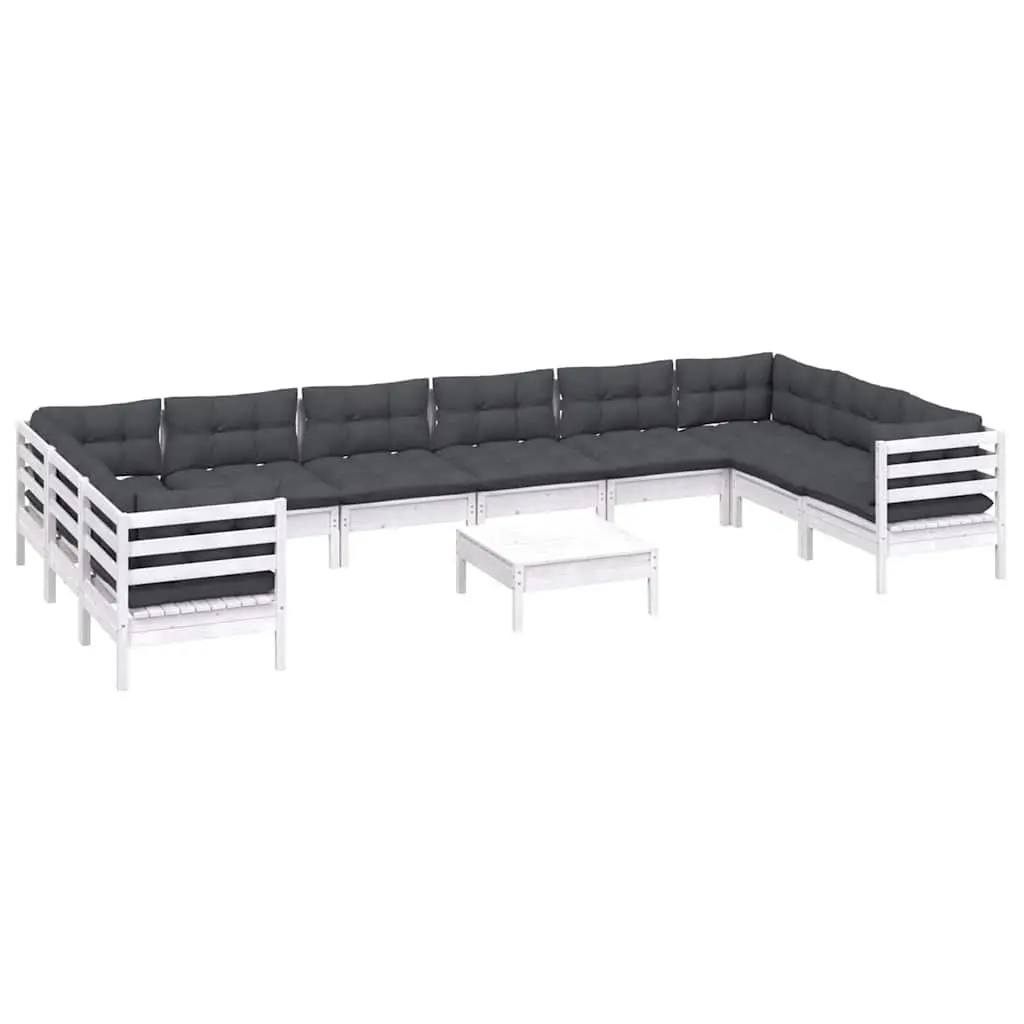 11 Piece Modular Wooden Lounge Set with Cushions for Outdoor Patio Furniture White
