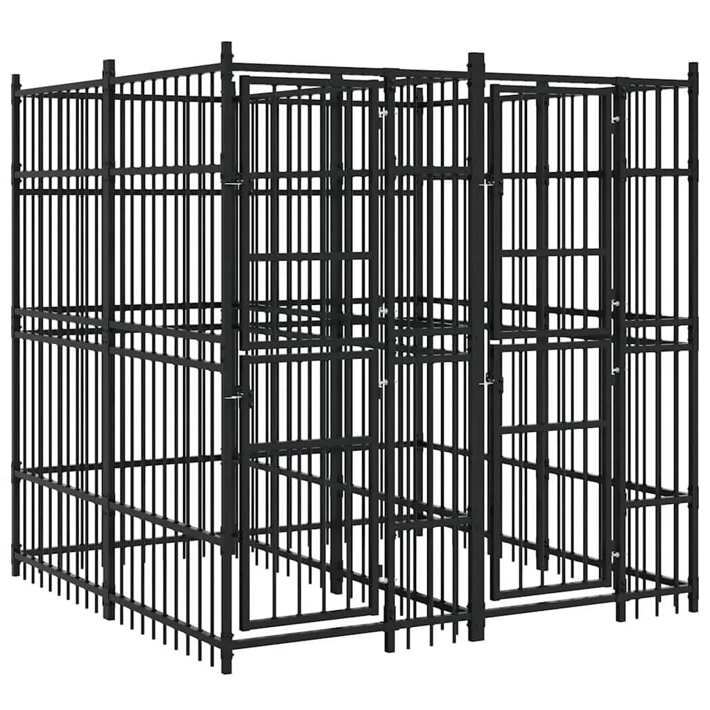 Dog Kennel Outdoor Steel Exercise Pen Enclosure Run Play Area Black