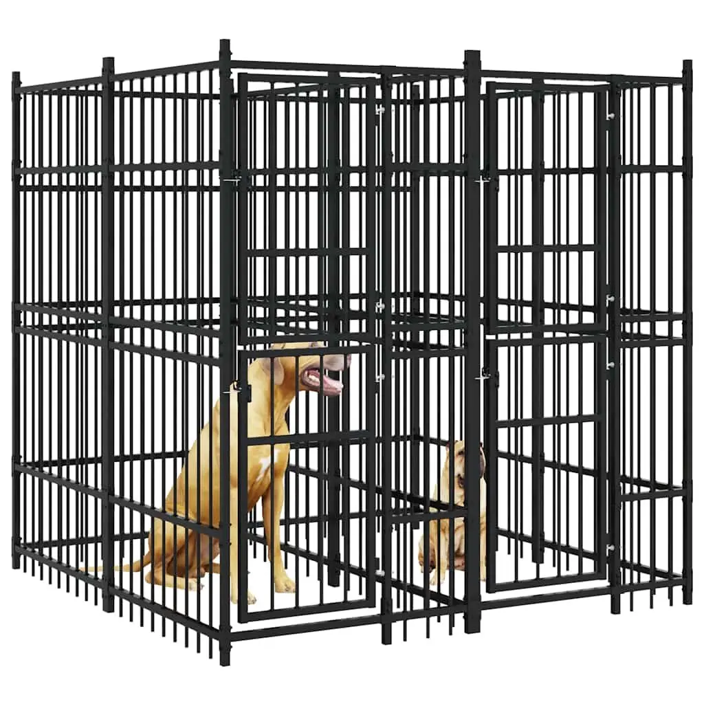 Dog Kennel Outdoor Steel Exercise Pen Enclosure Run Play Area Black