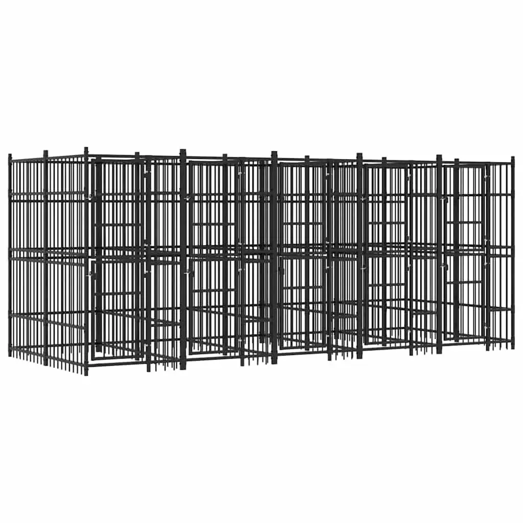 Dog Kennel Outdoor Run Exercise Pen Enclosure Steel Large 9.22 m² Black