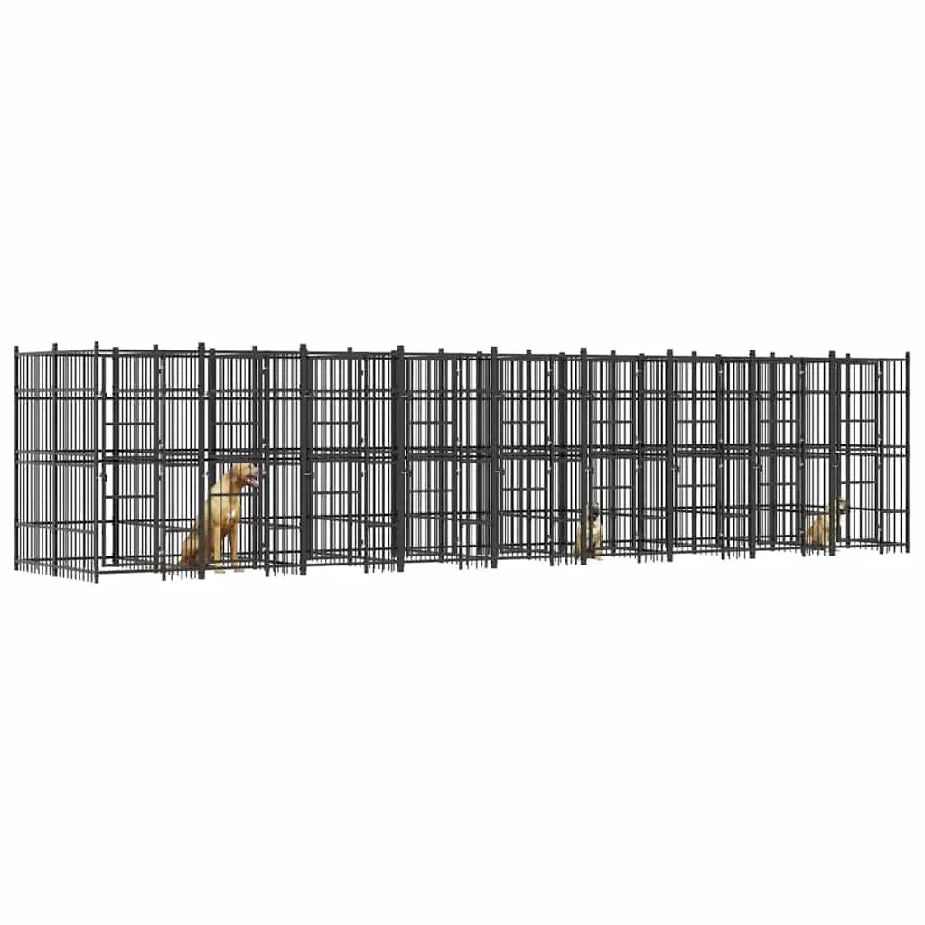Outdoor Dog Kennel Large Black Steel Exercise Run Pen Safe Play Area