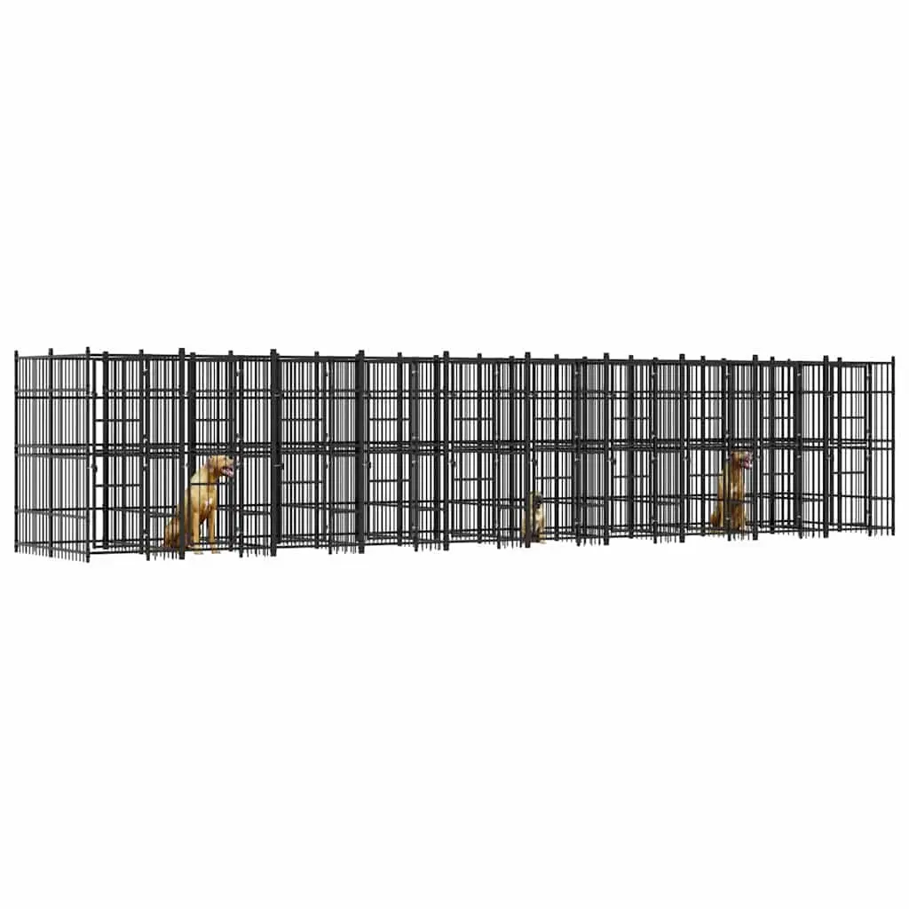 Dog Kennel Outdoor Steel Run Exercise Enclosure Pen Safety Black Large Space