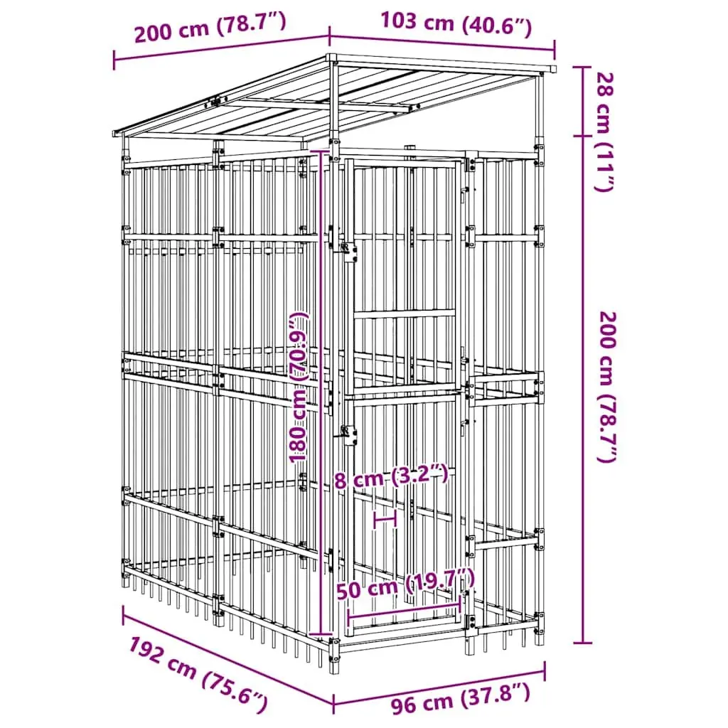Dog Kennel Steel Outdoor Exercise Enclosure with Roof 1.84m²