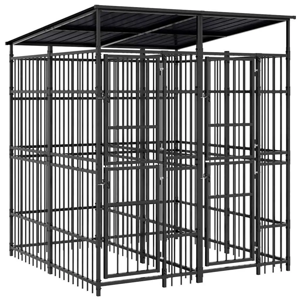 Dog Kennel Outdoor Enclosure with Roof Steel Cage 3.69 m²
