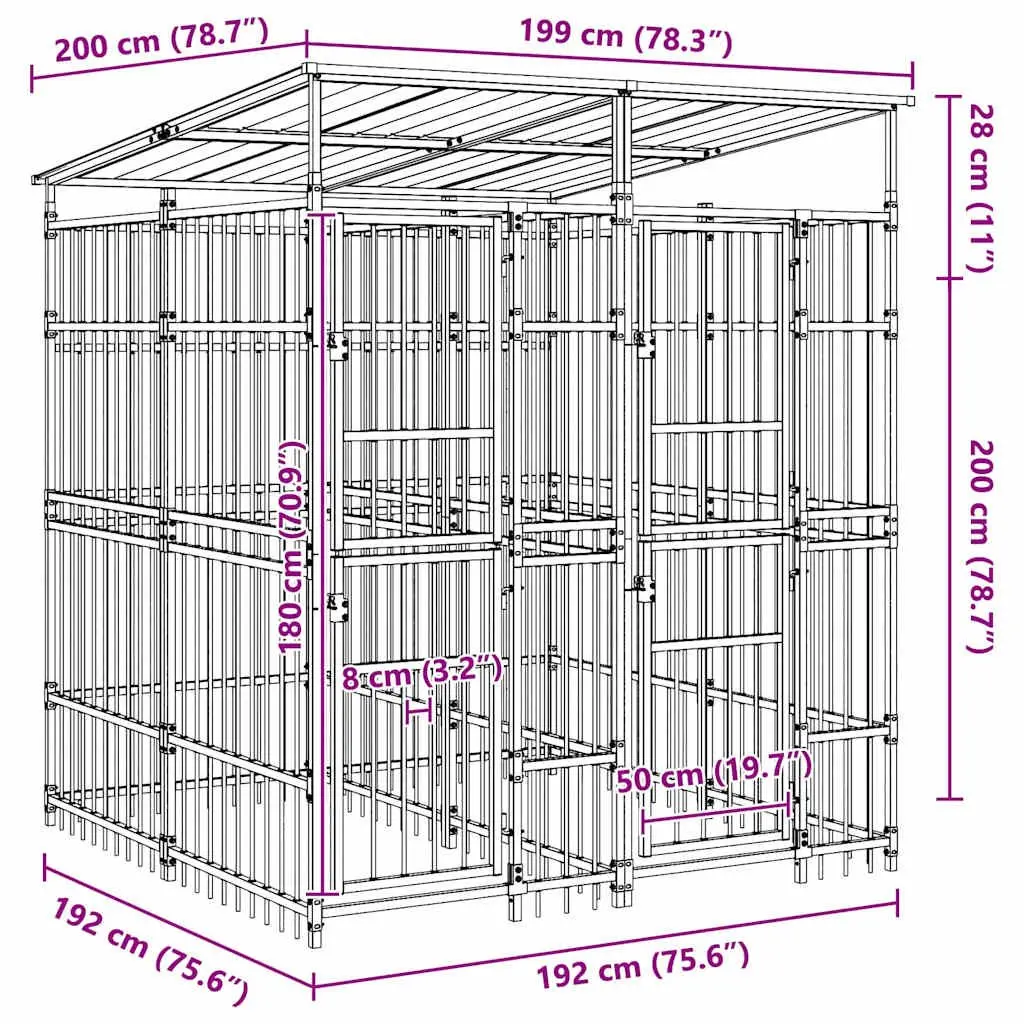 Dog Kennel Outdoor Enclosure with Roof Steel Cage 3.69 m²
