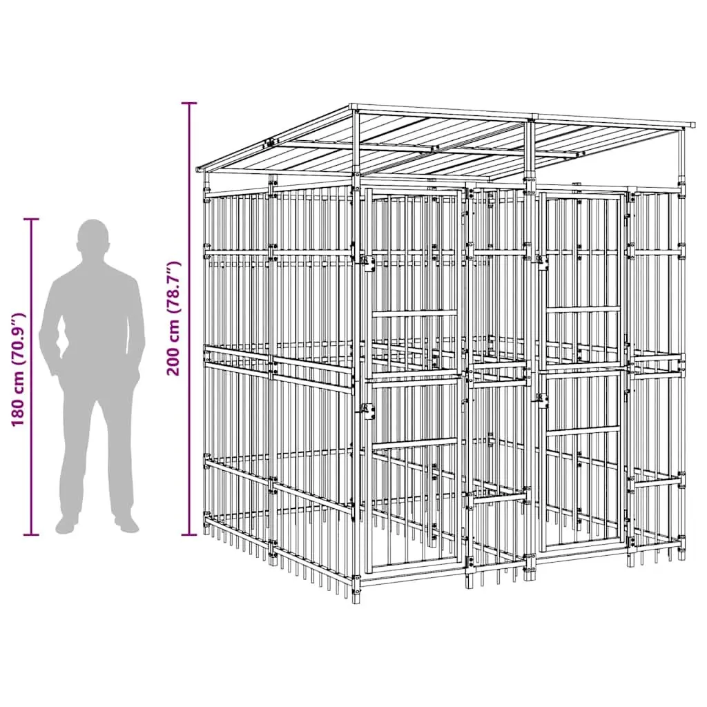 Dog Kennel Outdoor Enclosure with Roof Steel Cage 3.69 m²
