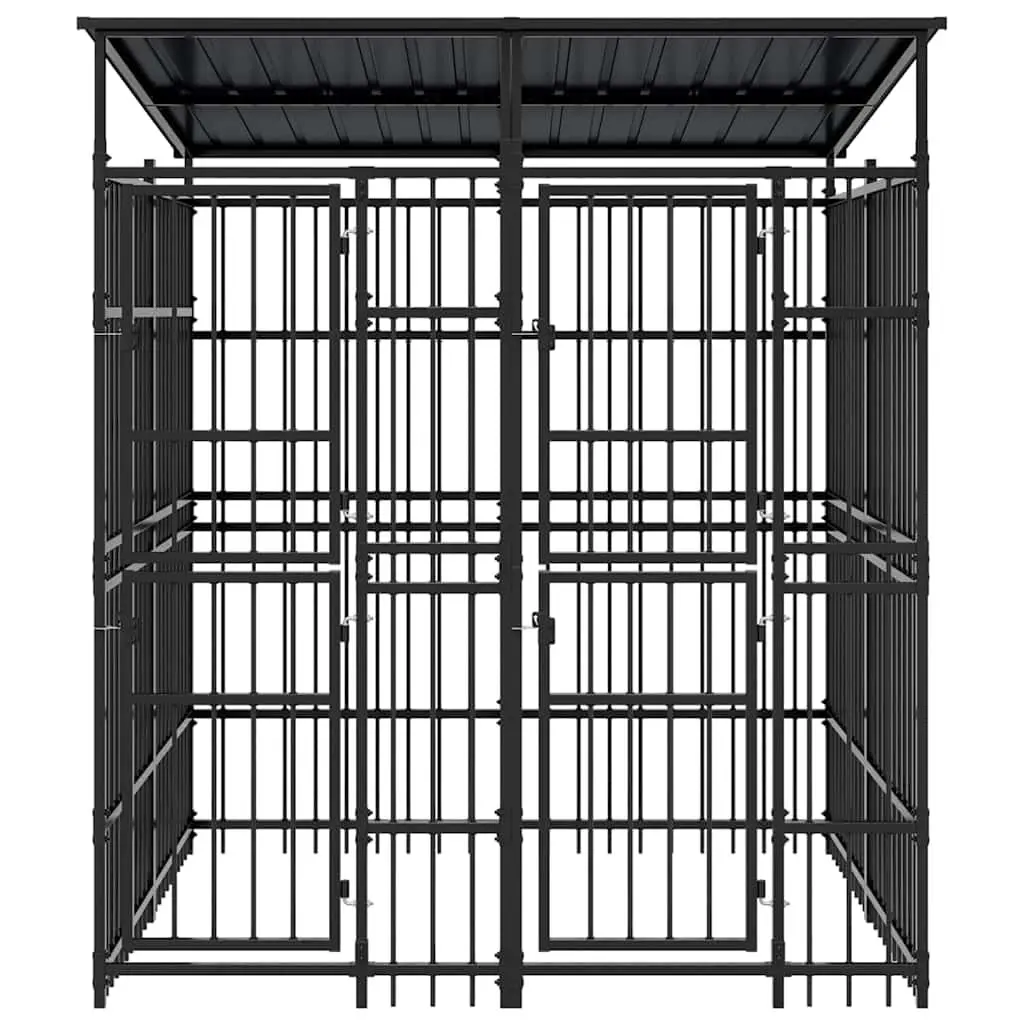 Dog Kennel Outdoor Enclosure with Roof Steel Cage 3.69 m²