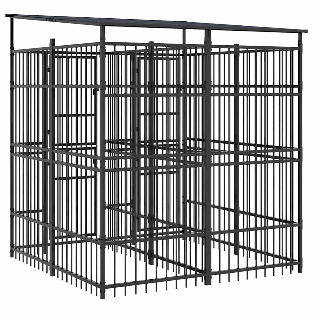 Dog Kennel Outdoor Enclosure with Roof Steel Cage 3.69 m²