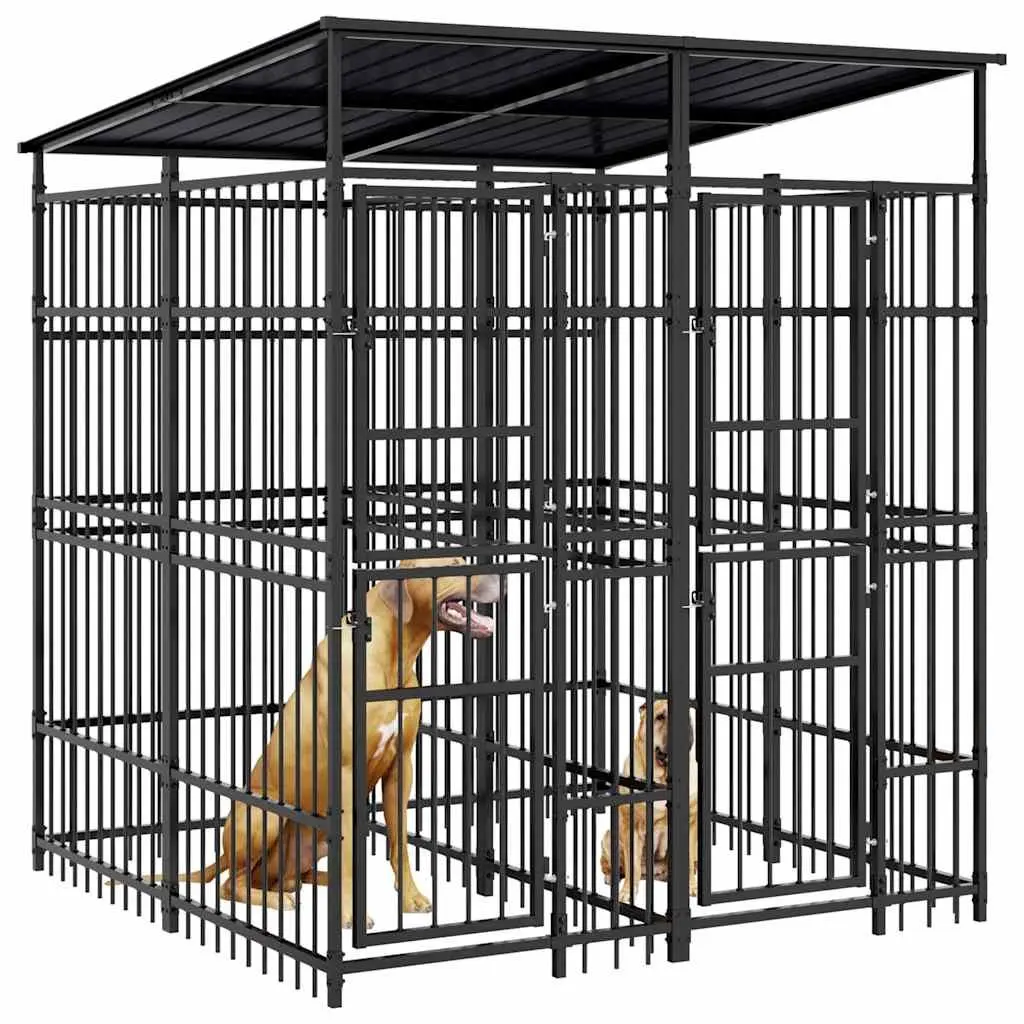 Dog Kennel Outdoor Enclosure with Roof Steel Cage 3.69 m²
