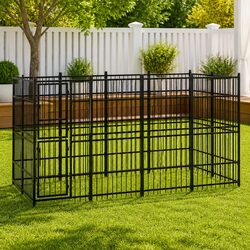 Dog Kennel Outdoor Exercise Pen Steel Black Lockable Door Sturdy Play Run