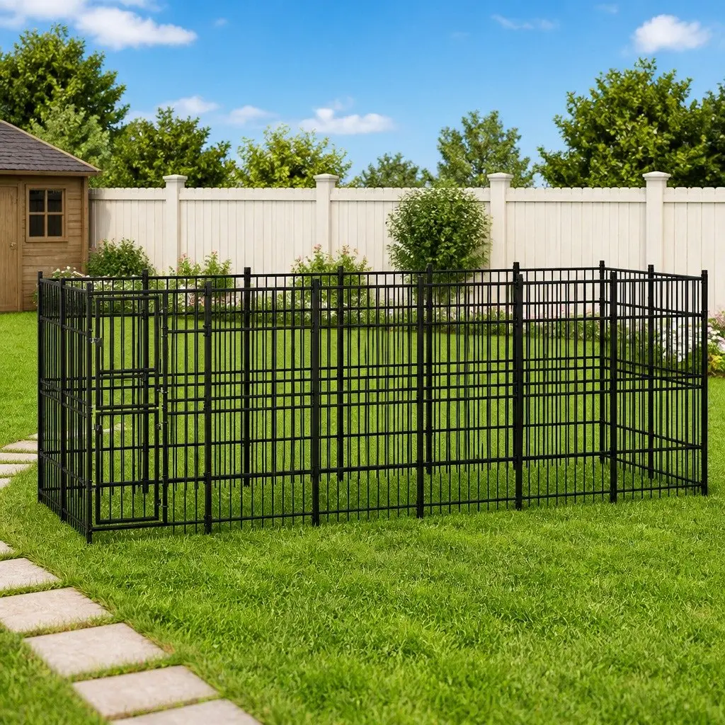 Dog Kennel Outdoor Run Steel Exercise Pen Large Enclosure Black