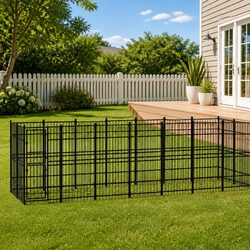 Dog Kennel Outdoor Steel Cage Pet Exercise Run Enclosure Play Safe Black