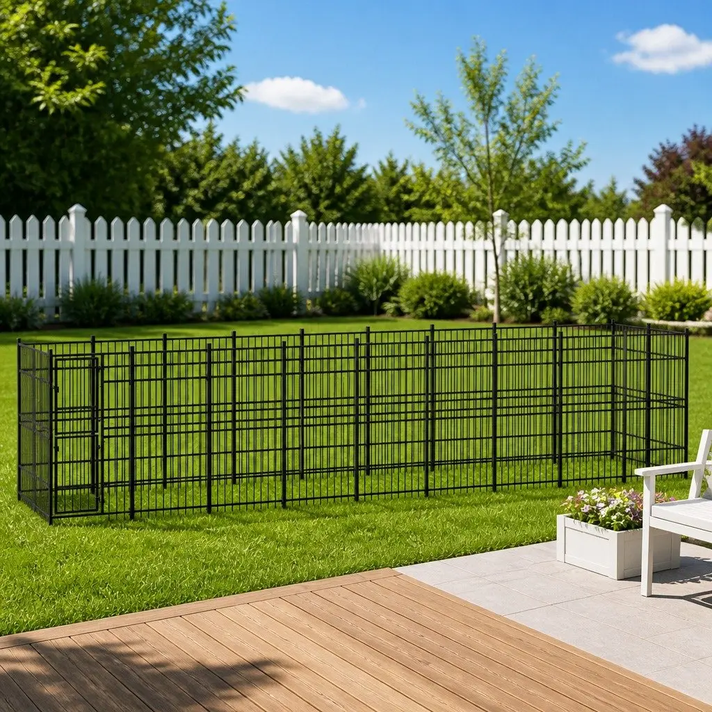 Outdoor Dog Kennel Steel Enclosure Large Exercise Run Pen Ventilated 16.59 m²