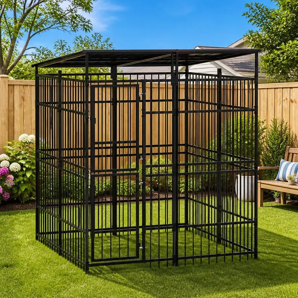 Dog Kennel Outdoor Run Enclosure Steel Roof 3.69 m²