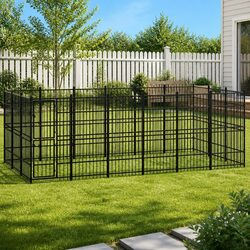 Dog Kennel Steel Outdoor Enclosure Exercise Run Pen Large 16.59 m² Black