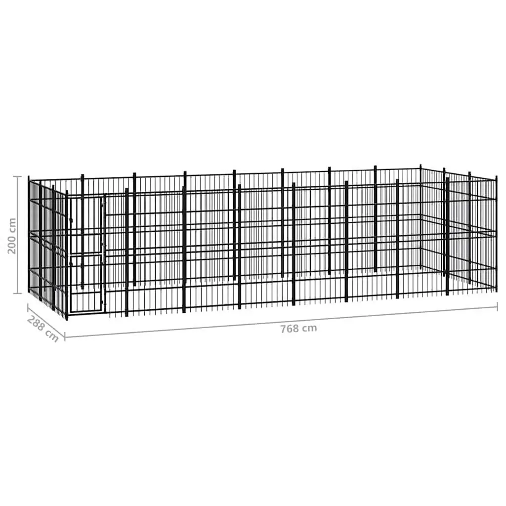 Dog Kennel Steel Outdoor Enclosure Black 22.12 m² Play Area