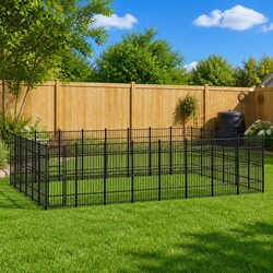 Dog Kennel Outdoor Steel Run Exercise Enclosure Black Large 44.24m² Play Pen