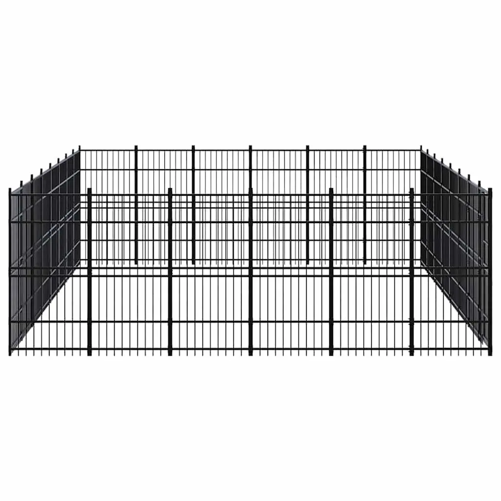 Dog Kennel Outdoor Steel Run Large Black 44.24m² Exercise Enclosure