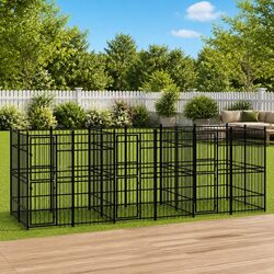 Dog Kennel Outdoor Run Enclosure Steel Exercise Play Pen Safe Secure Black