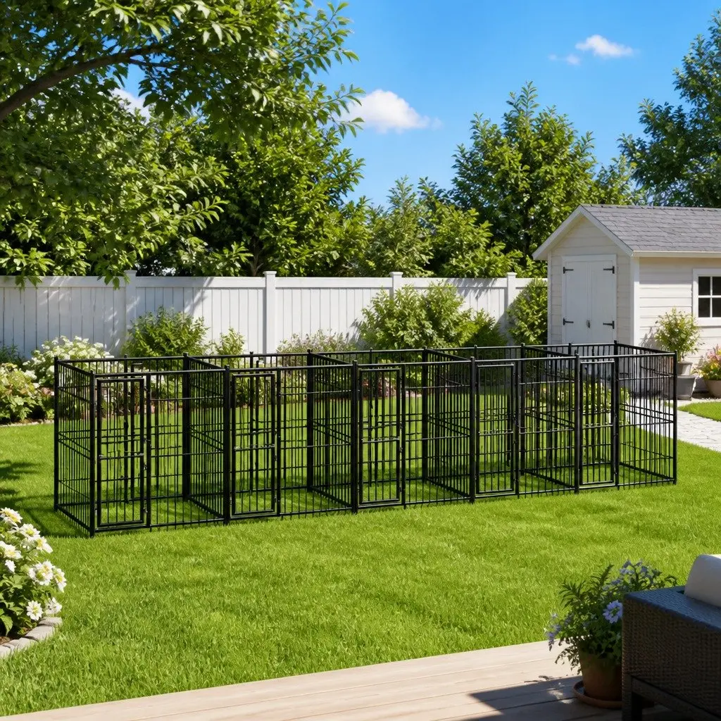Dog Kennel Steel Outdoor Run Large Exercise Pen Enclosure Lockable Door
