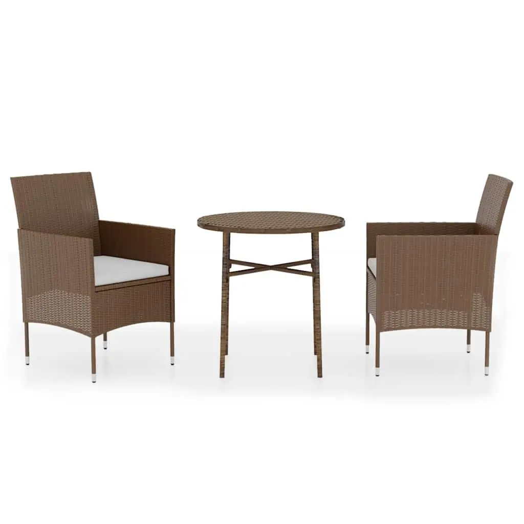 3 Piece Outdoor Dining Set Garden Patio Furniture PE Rattan Brown Table Chairs