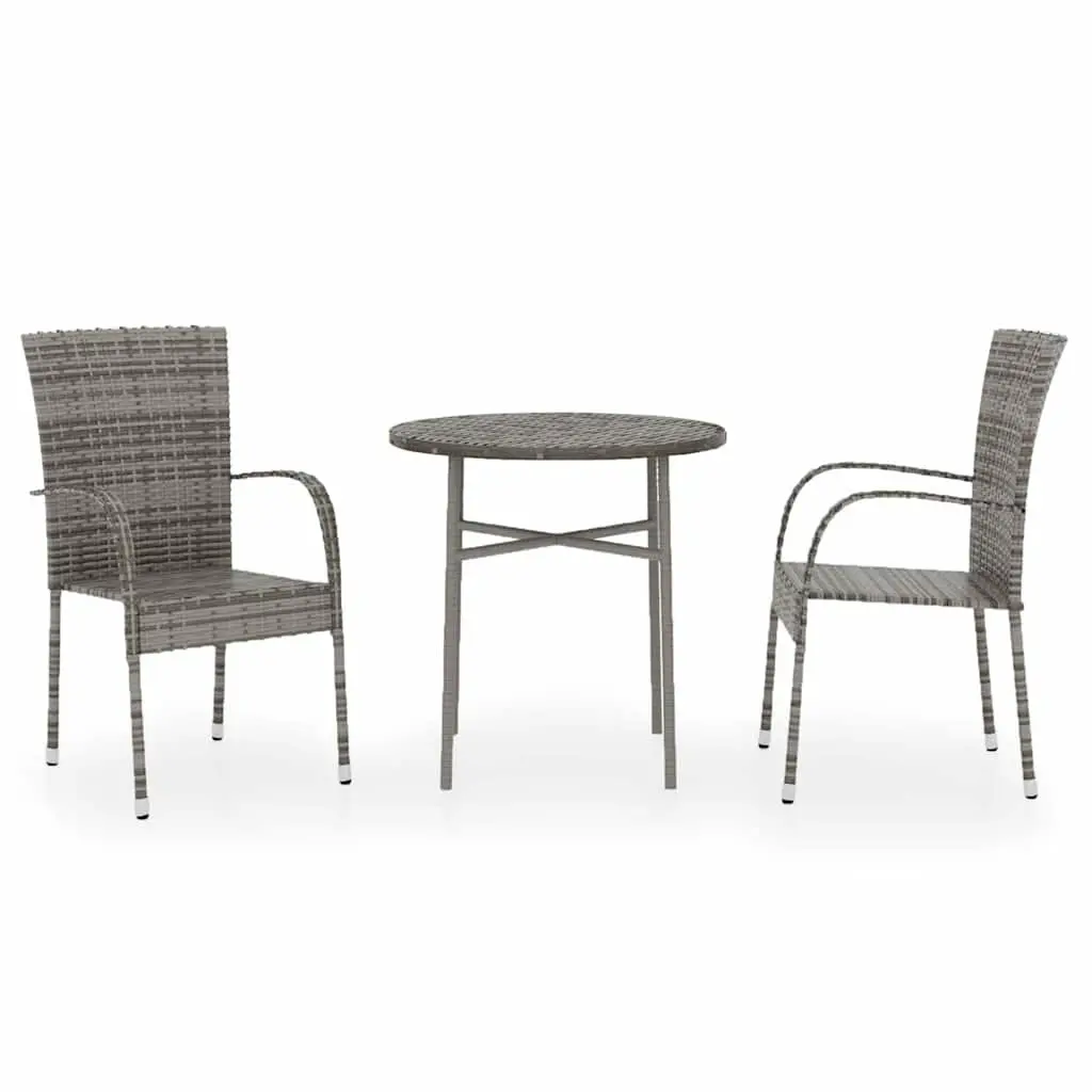 3 Piece Outdoor Dining Set Grey Poly Rattan Table Chairs