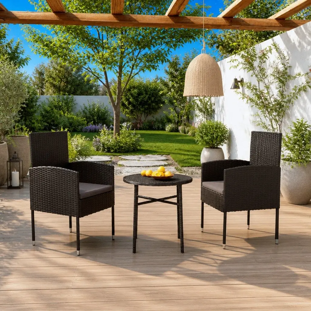 Garden Dining Set 3 Piece Outdoor Furniture Poly Rattan Black