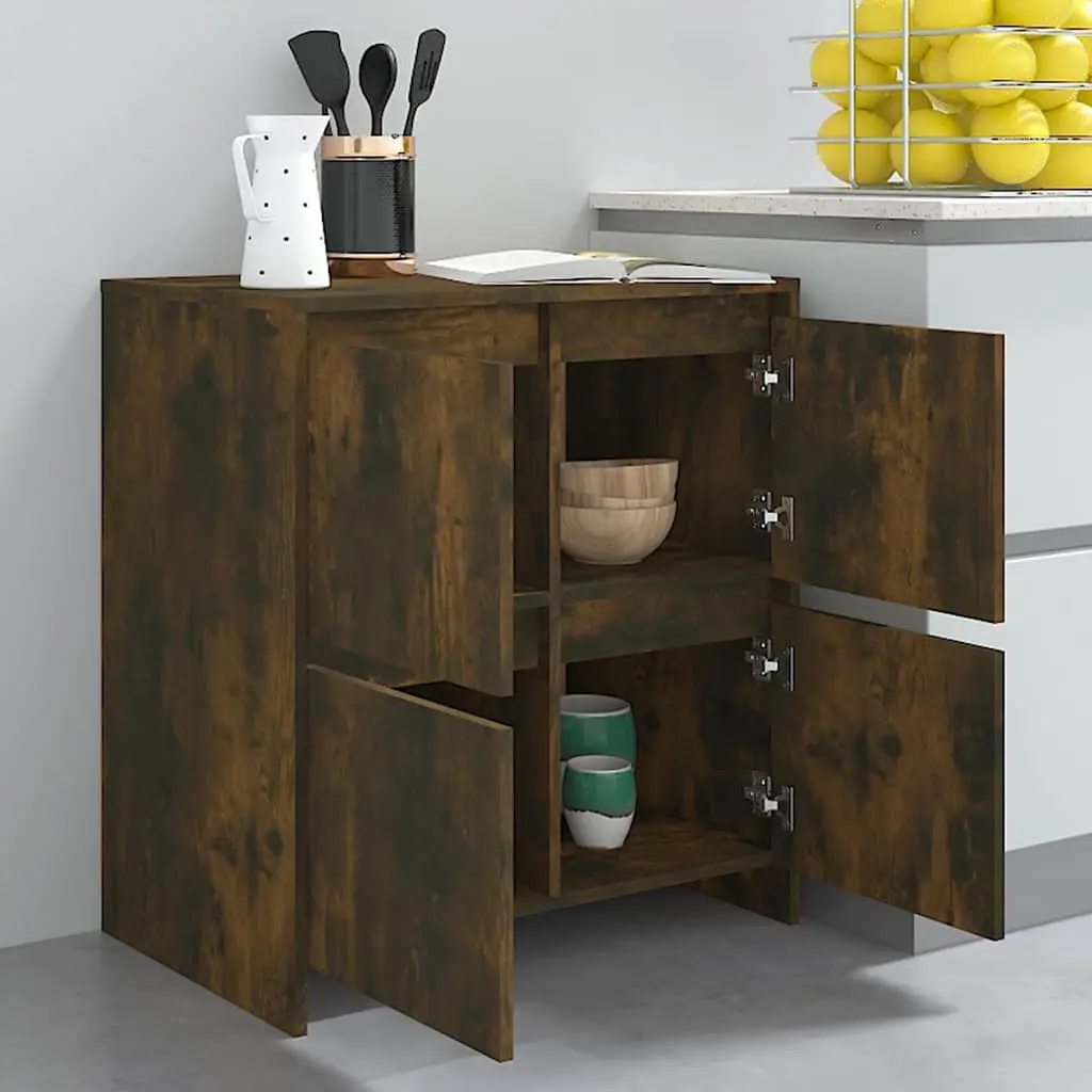 Sideboards 2 pcs Brown Storage Cabinet with Doors Engineered Wood Furniture