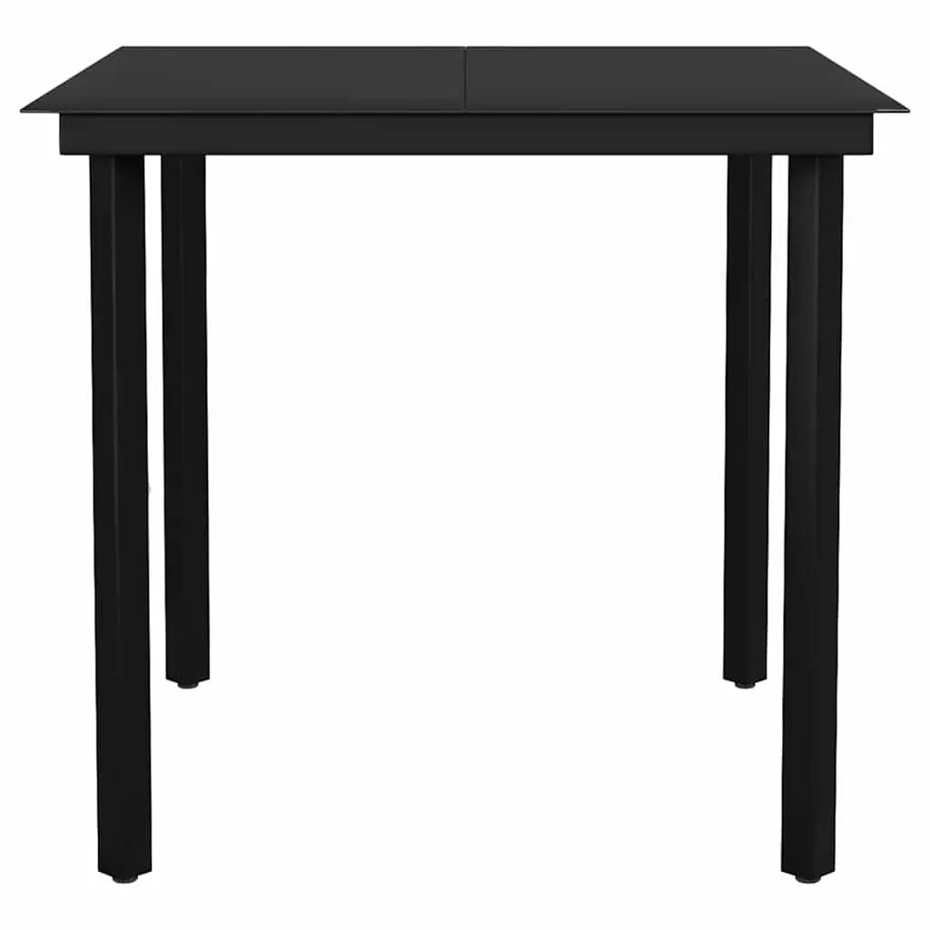 5 Piece Garden Dining Set Black Glass Table Rattan Chairs