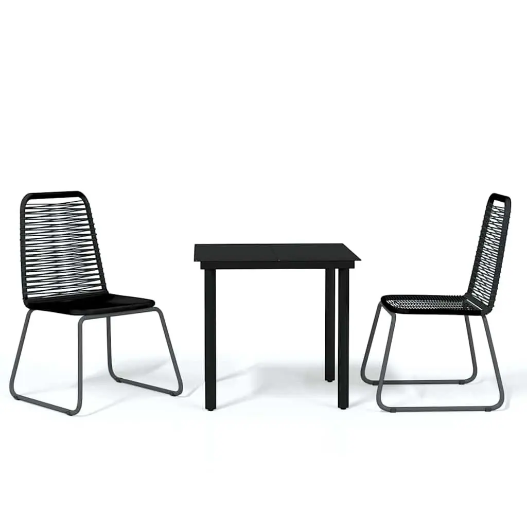 Garden Dining Set 3 Piece Black Glass Table Patio Chairs