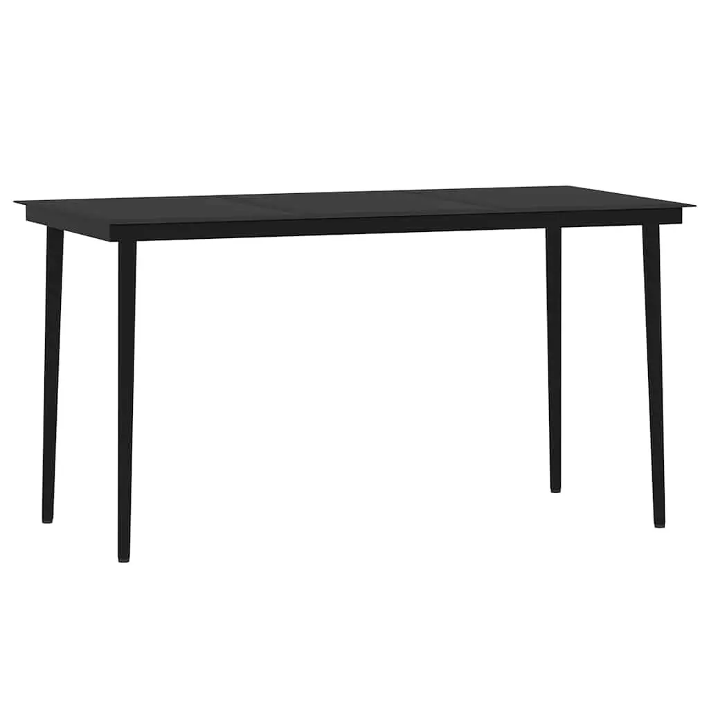 5 Piece Garden Dining Set Outdoor Patio Furniture Black Steel Frame Glass Table