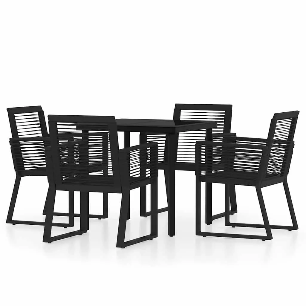 Outdoor Dining Set Black Steel Frame with Glass Table and Four Chairs