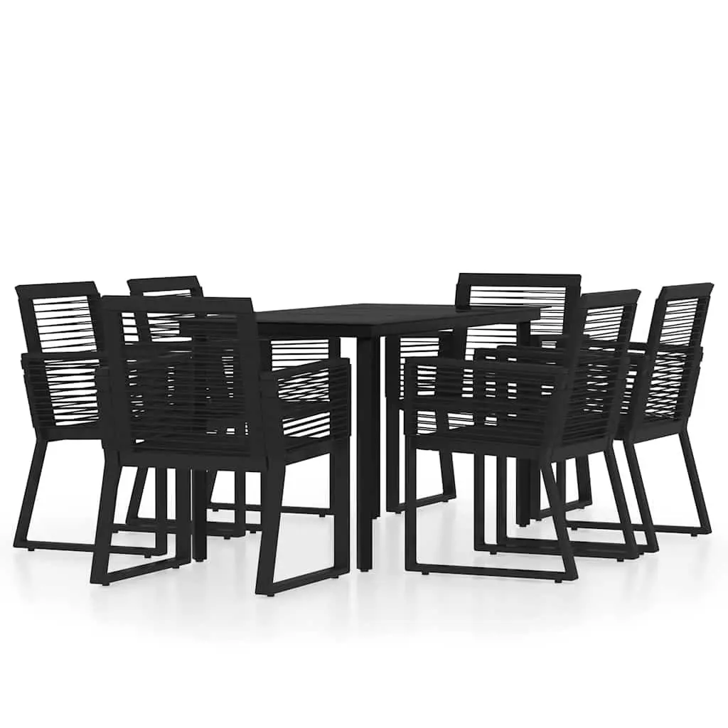 7 Piece Garden Dining Set Black Steel Frame Table with Glass Top and Rattan Chairs