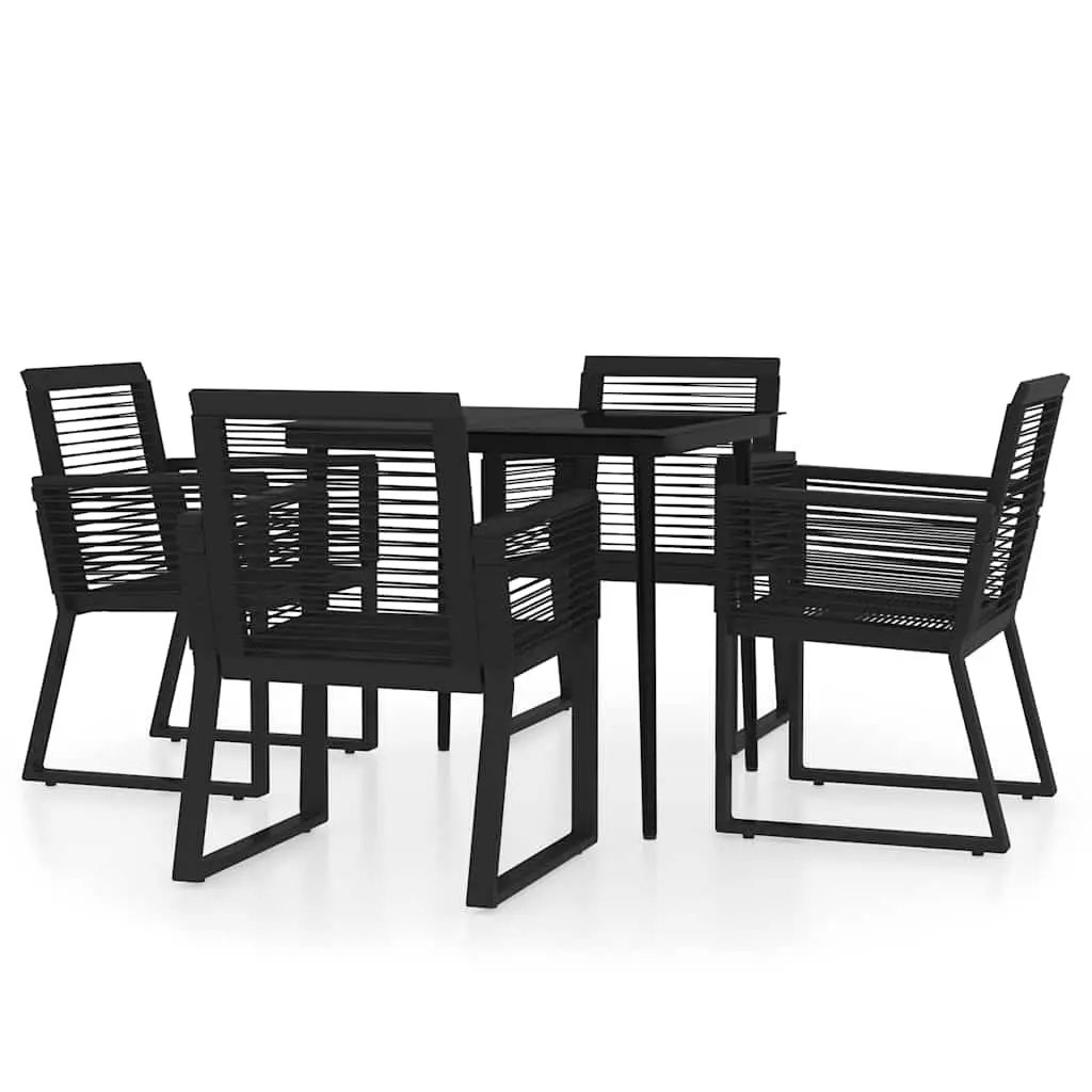 Outdoor Dining Set 5 Piece Black Steel Glass Table and Rattan Chairs