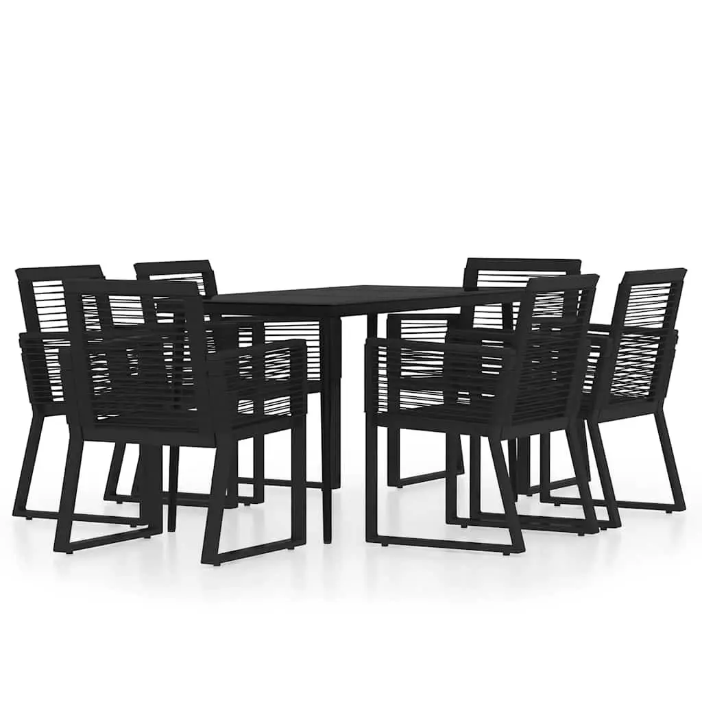 Garden Dining Set 7 Piece Outdoor Furniture Black Table with Glass Top and Rattan Chairs