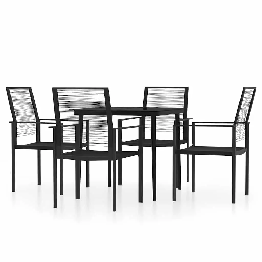 5 Piece Garden Dining Set Outdoor Patio Table Glass Top Black Steel Rattan Chairs