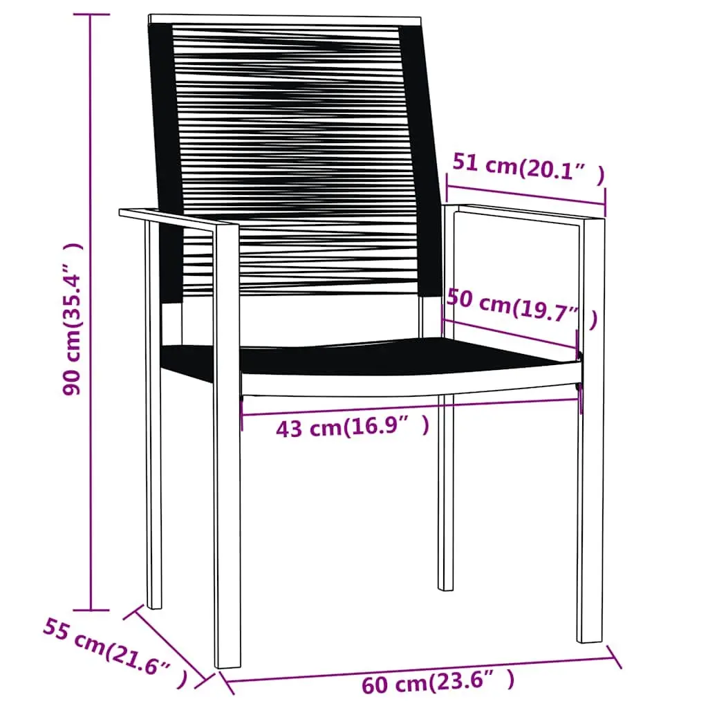5 Piece Garden Dining Set Glass Top Powder Coated Steel Frame Water Resistant PVC Rattan Chairs Black