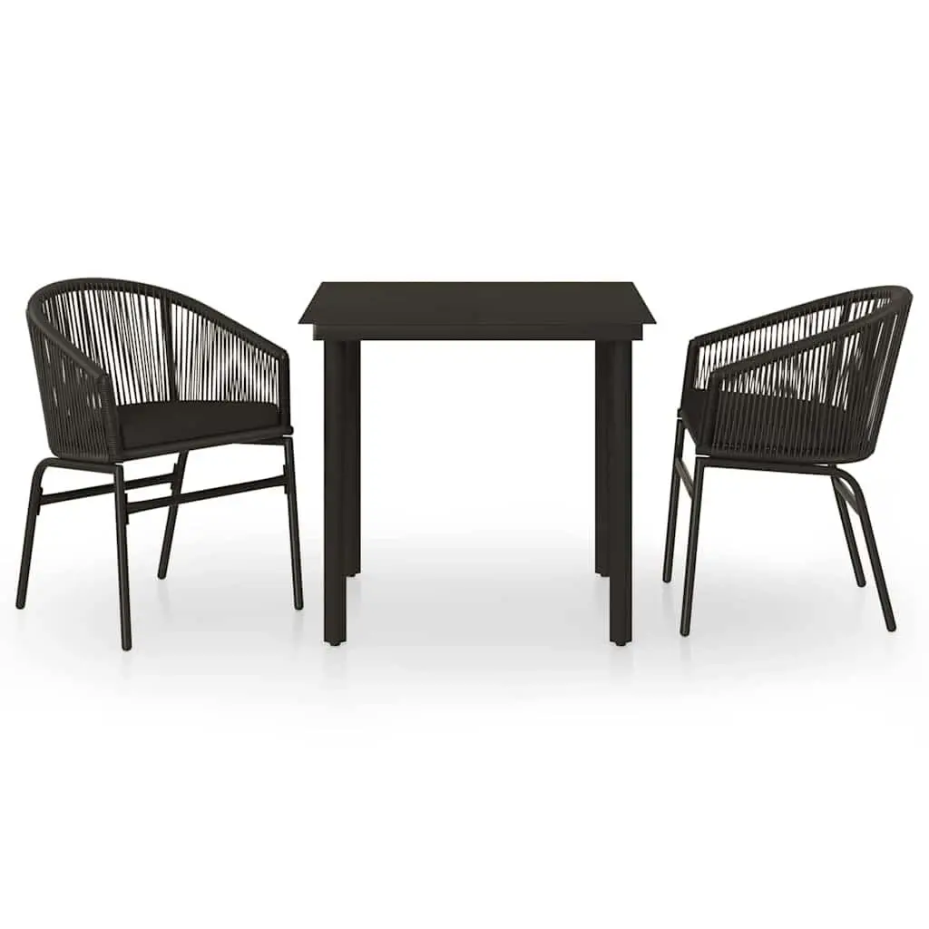 Outdoor Dining Set Garden Patio Rattan Chairs with Cushions Black Glass Table 3 Piece