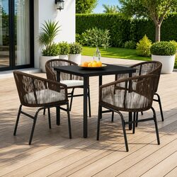 5 Piece Garden Dining Set with Durable Steel Frame and Elegant Glass Table