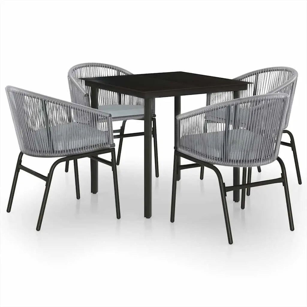 Garden Dining Set Grey Rattan Chairs Glass Table 5 Piece Outdoor Patio Furniture