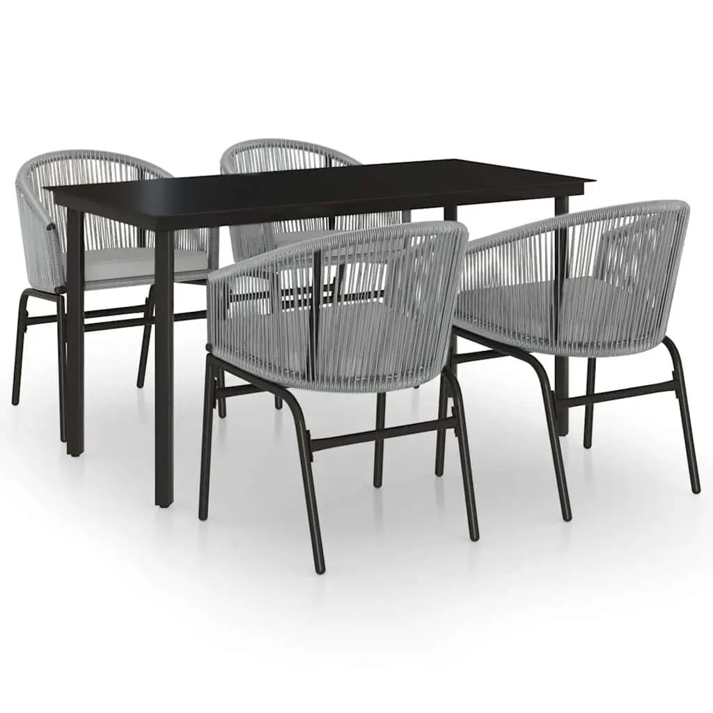 5 Piece Patio Dining Set Grey Steel Frame Glass Table Cushioned Chairs Outdoor