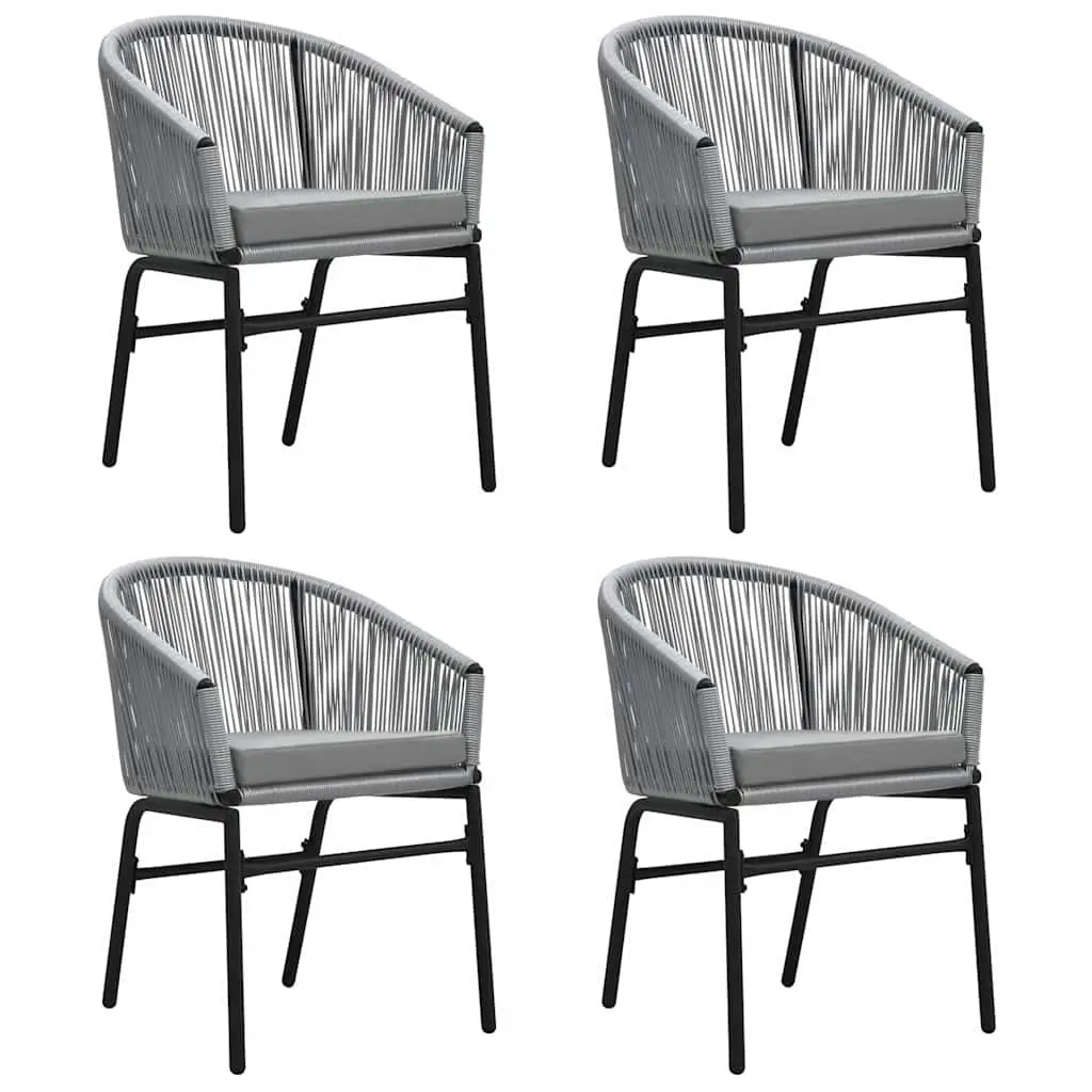 5 Piece Patio Dining Set Grey Steel Frame Glass Table Cushioned Chairs Outdoor