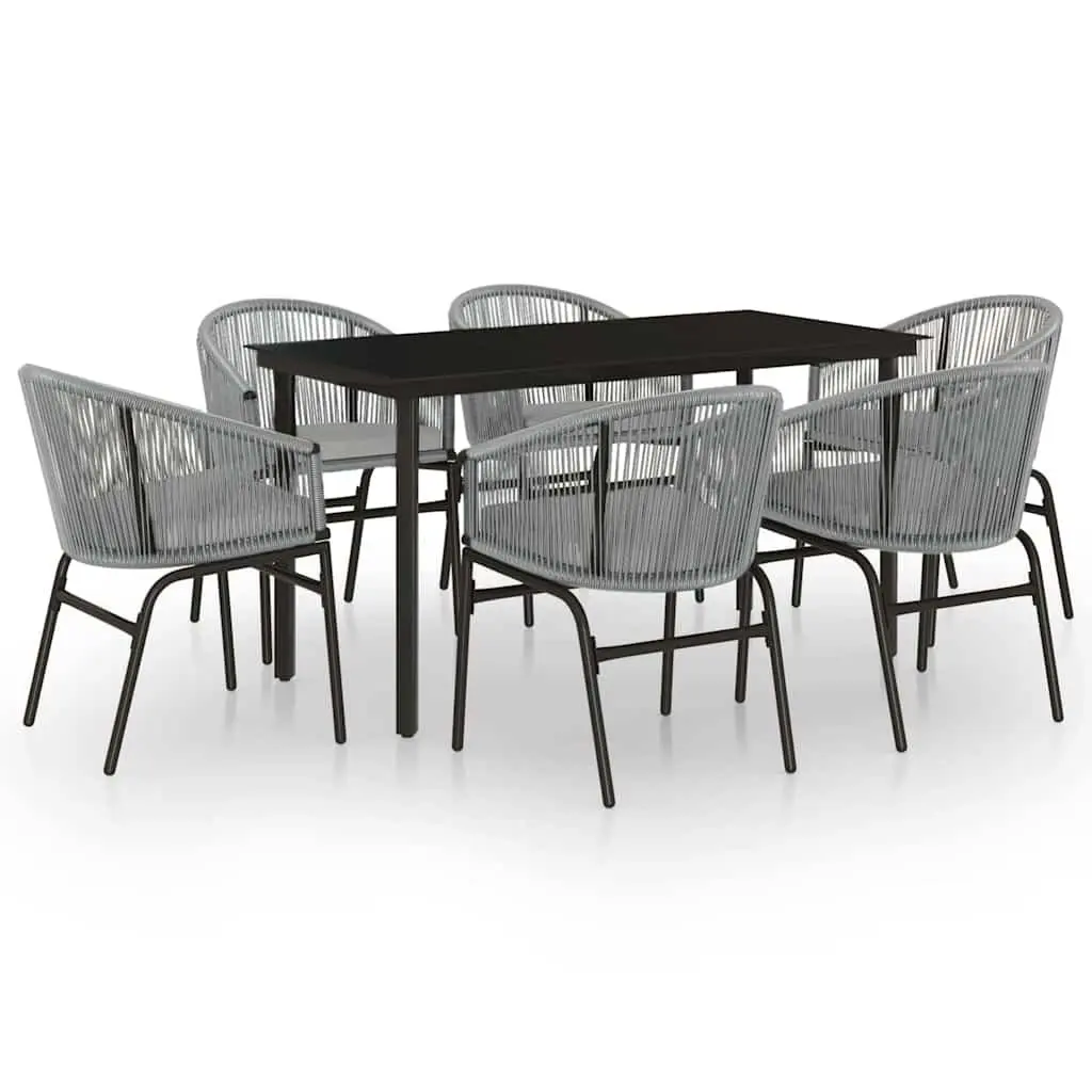 7 Piece Garden Dining Set Grey Powder Coated Steel Frame Glass Table