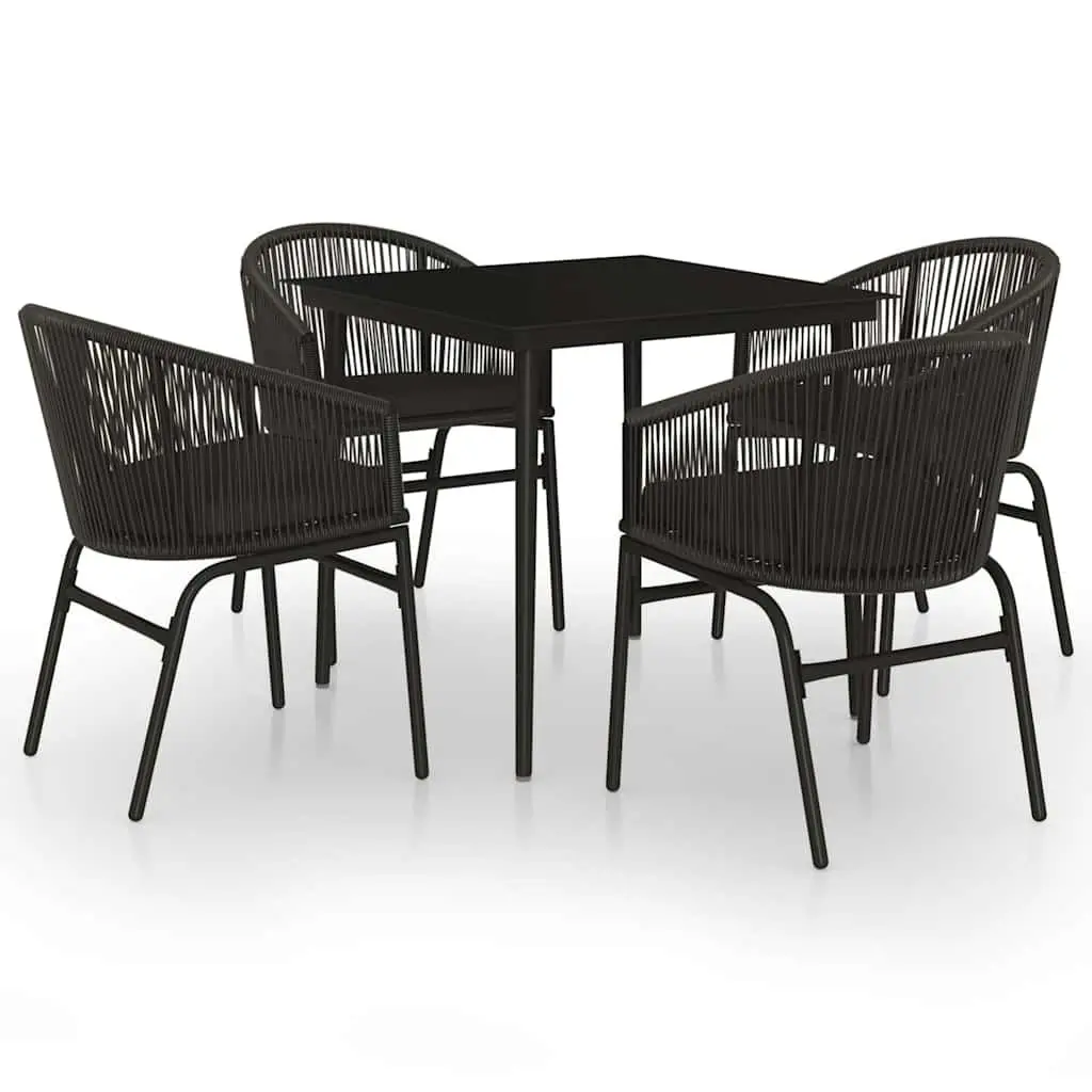 Outdoor Dining Set Black Rattan Chairs and Glass Top Table Steel Frame 5 Piece