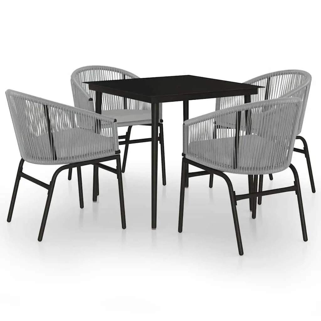 5 Piece Garden Dining Set Grey Steel Frame Glass Table and Chairs