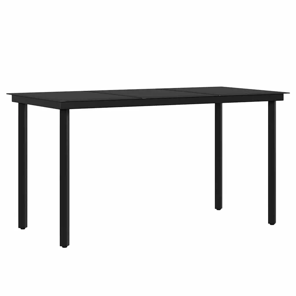 5 Piece Outdoor Garden Dining Set Black Steel Frame Glass Table Rattan Chairs