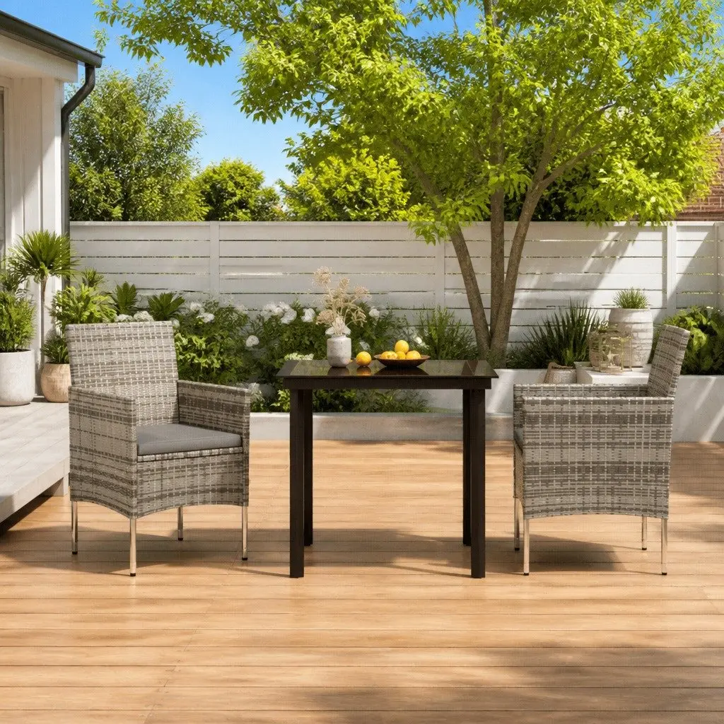 Outdoor Garden Dining Set Grey Black 3 Piece Table Chairs