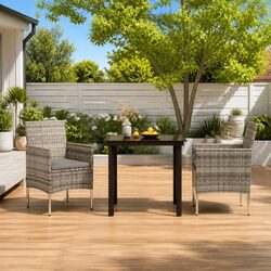 Outdoor Garden Dining Set 3 Piece Table Chairs Grey Black Patio Furniture