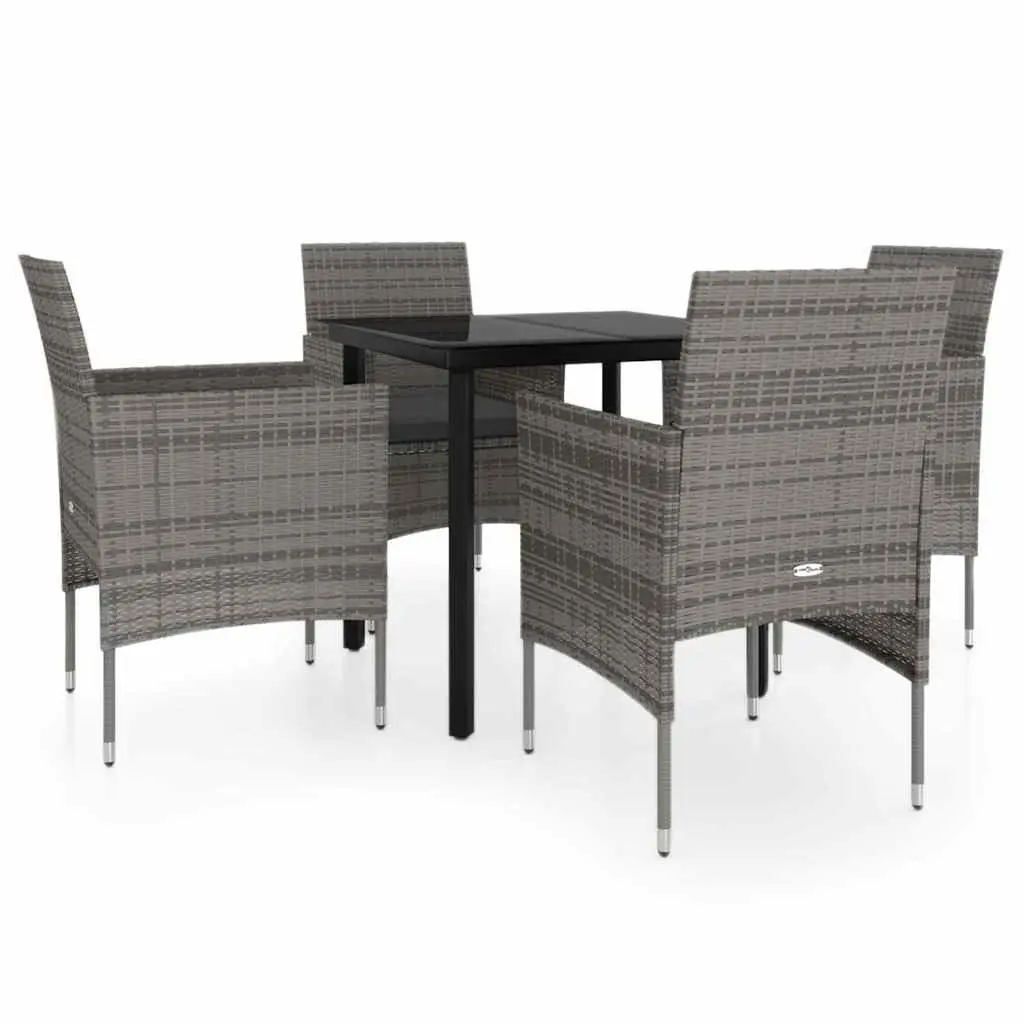 5 Piece Outdoor Dining Set Rattan Table Chairs with Grey Cushions
