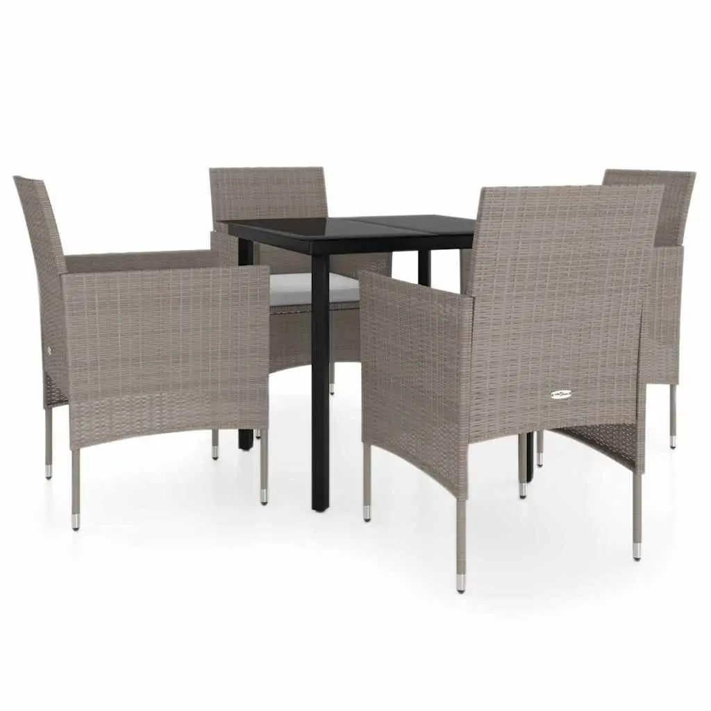 Garden Dining Set 5 Piece Outdoor Furniture Powder-coated Steel Frames Water-resistant PE Rattan Chairs Glass Tabletop Beige Black